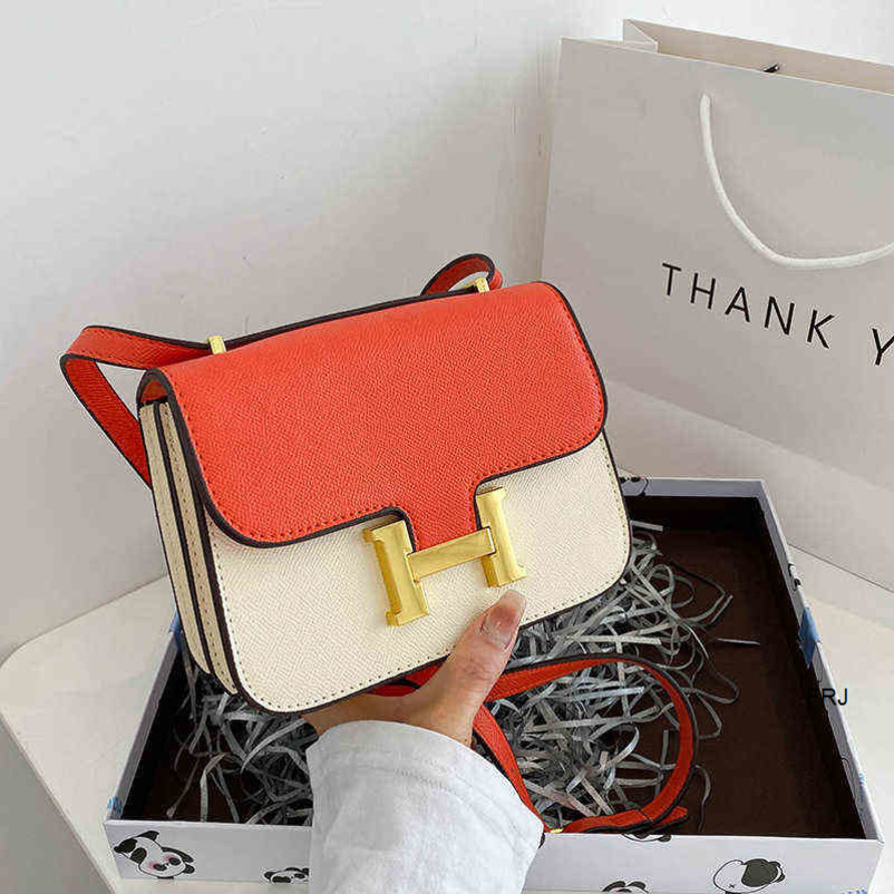 Designer Bags Constances Herme New Bag Female 2022 Fashion Simple One Shoulder Messenger Bag Foreign Style Contrast Color Small Square Frj