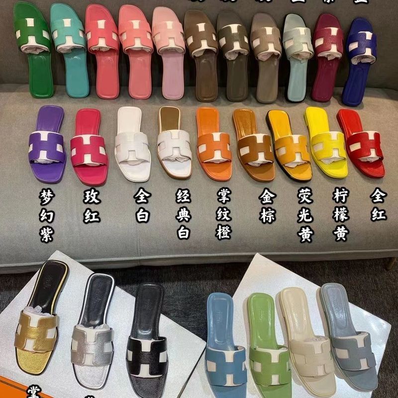 

MS Slipper oran herme Slipper H high version flat slippers womens flip flops leather casual comfortable fashion street style casual shoes, Lacquer black