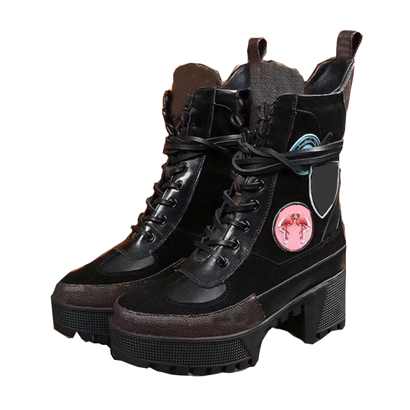 

Desert Boots Designer Women Genuine Leather Ankle Martin Boot Fashion Chunky Heels Lace-up Platform Booties Winter Shoes EU42, 1#