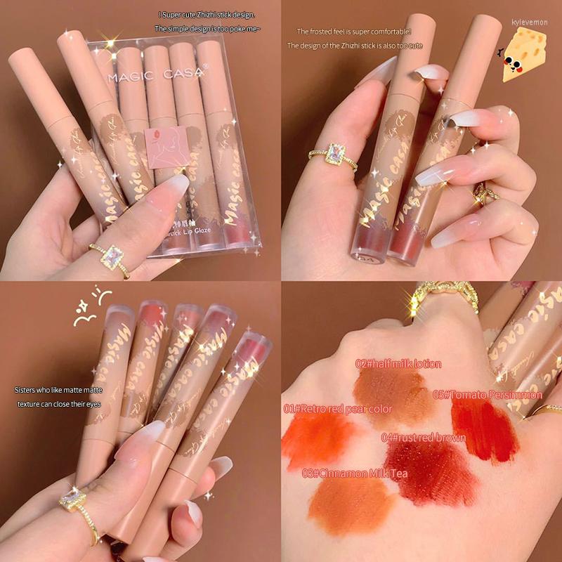 

Lip Gloss 5 Colors Liquid Waterproof Non-stick Long Lasting Velvet Matte Lipstick Cosmetic Makeup Sexy Glaze Set, 5pcs