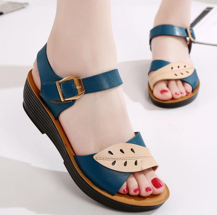 

Sandals 2022 Summer Women Casual Flat Shoes Genuine Leather Wedges Soft Sole Cozy Mother, Black