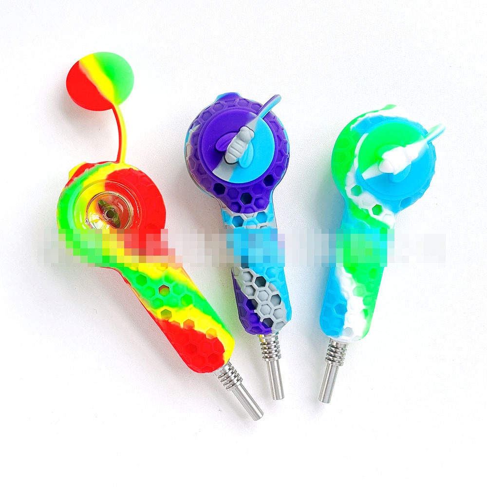 

Bee-Hive Silicone Smoking Accessories Nector Collector Hand Pipe With Titanium Nail Assorted Colors NC