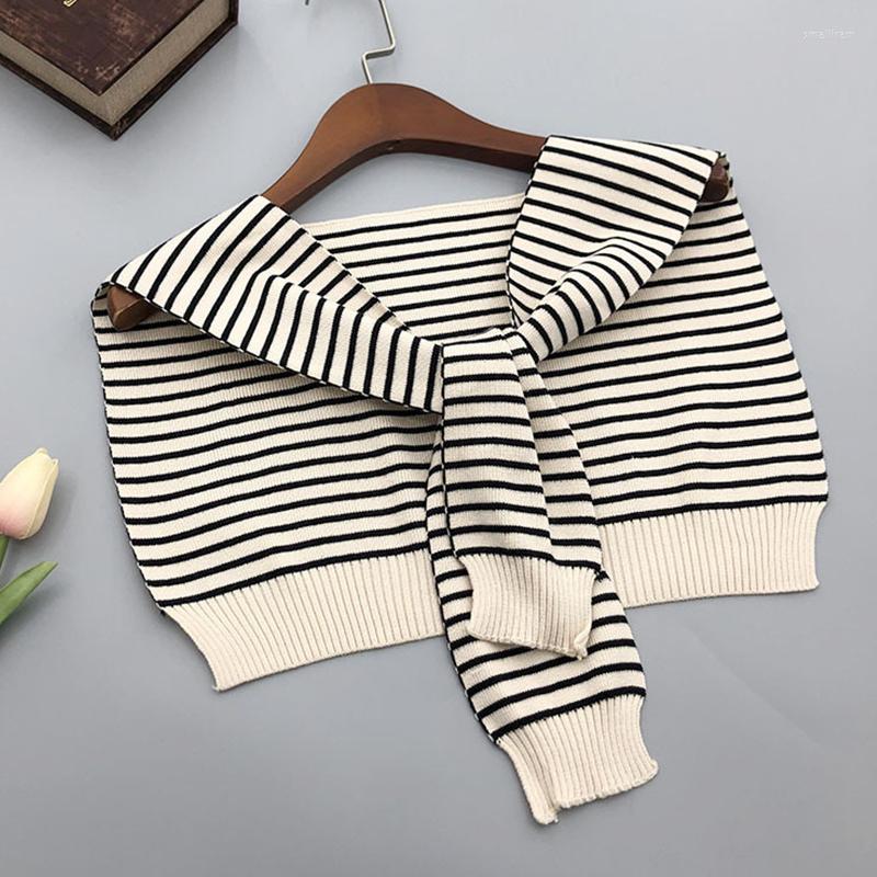 

Bow Ties Women False Collar Shawl Female Knitted Striped Fake Blouse Sweater Student Half Shirt Detachable Collars