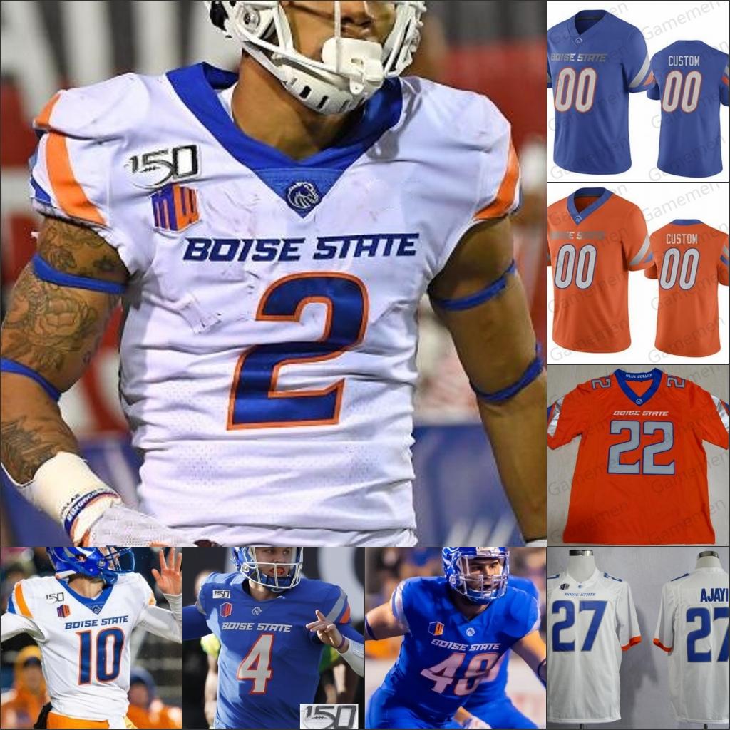 

Basketball Football Jersey NCAA Boise State 27 Jay Ajayi 34 Robert Mahone 2 Khalil Shakir 40 Tyrone Crawford 38 Vander Esch 38 Leighton Vand, White with 150th patch