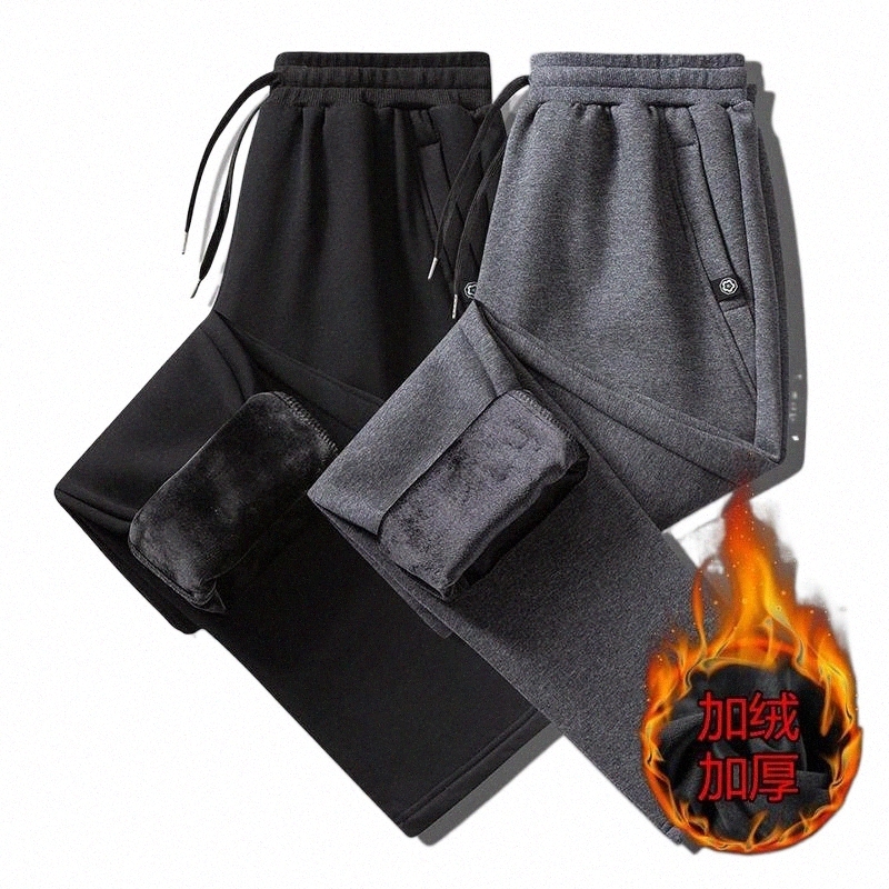 Men's Pants men's Pants 400gsm M-8XL Fleece Lining Winter Warm Thick Trousers Mens Sweatpants Flat Foot Bottom Casual Knit Full Length1-image-797915488
