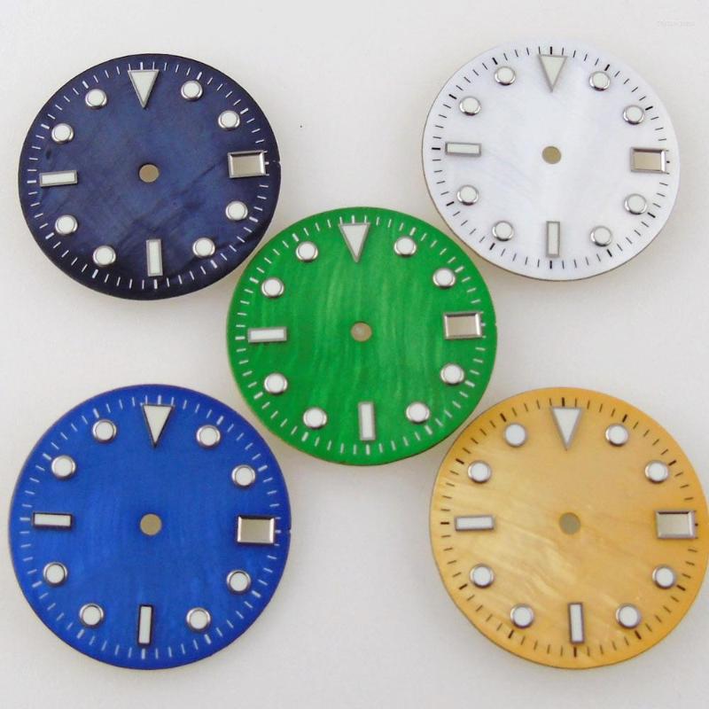 

Watch Repair Kits 28.5mm Shell Material Dial Watches Face For NH35/NH35A Automatic Movement Date Window Green Lume Gold/Blue/Green/White