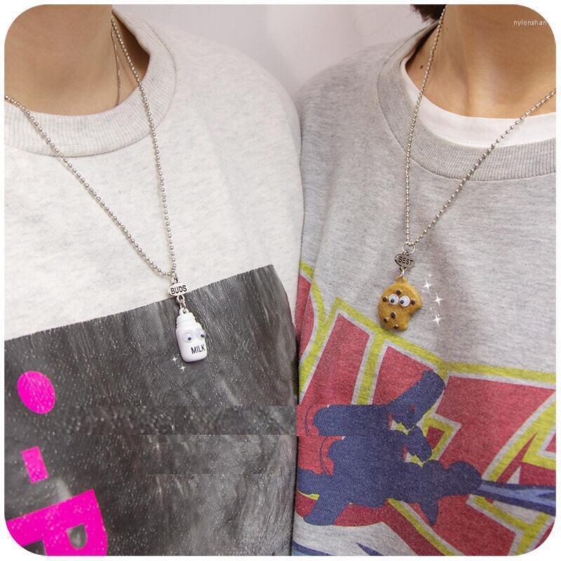 

Chains 2/3Pcs Fashion Necklace Set Friends Honey Forever Love Couple Pendant DIY Rainbow Coffee Biscuits Bread Chain Jewelry Gift