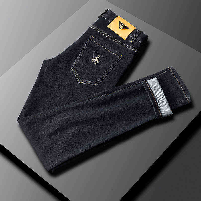et l'automne d'hiver extensible des jeans bleu foncé de la marque de mode Small Bee Slim Fit Footwmw7