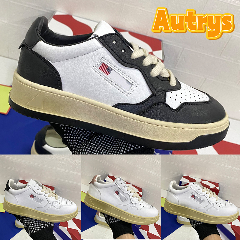 

Top Autrys casual shoes USA Medalist Low Leather Sneaker triple White Black pink red gold silver Azure Blue luxury women designer sneakers fashion outdoor trainers, Shoe box