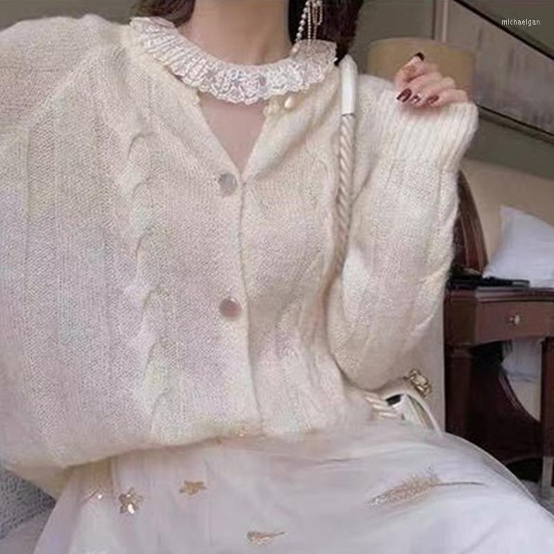 

Women's Knits Knitted Cardigan For Women 2022 Korean Fashion Elegant Casual Plaid V-Neck Sweater Women's Jacket Sweaters Oversized, Pink