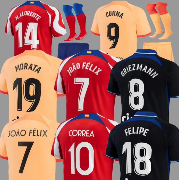 

soccer jerseys 22 23 JOAO FELIX home away 2022 2023 M. LLORENTE Correa camiseta football shirts uniforms adult kit GRIEZMANN R. DE PAUL Cunha CARRASCO Atletico MadridS, 22/23 away