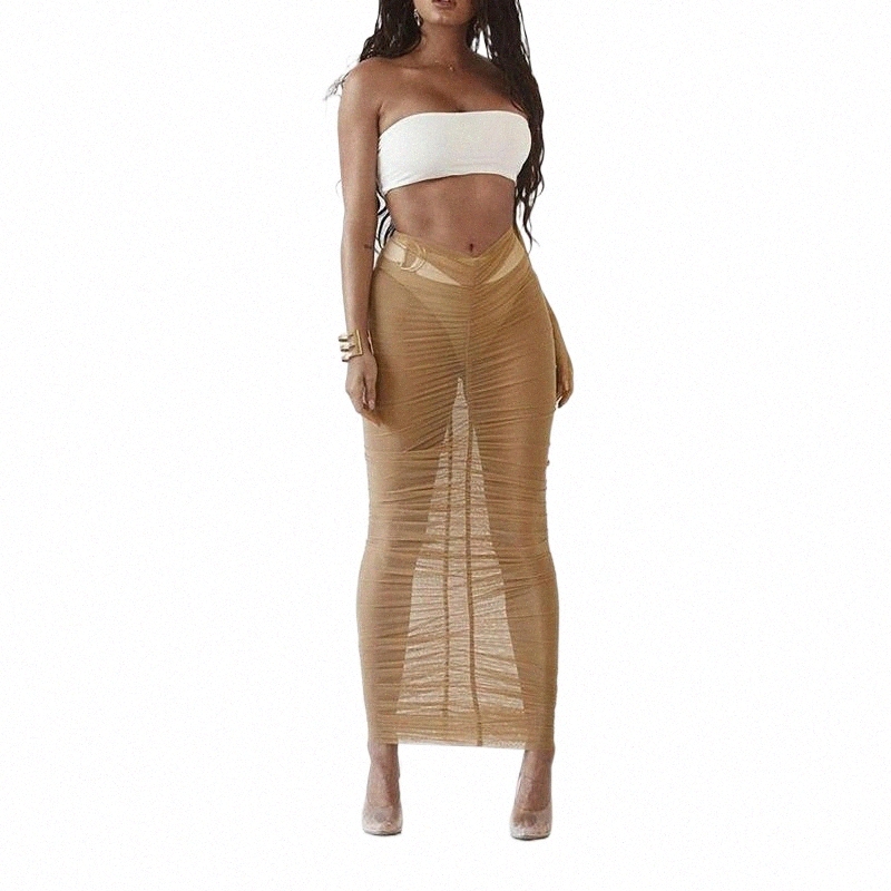Skirts skirts Women's Pleated Fashion Slim Sexy Perspective Mesh Beach Solid Skirt Vintage Summer Clothes 2022 Ropa Mujer p2q0#-image-797915362