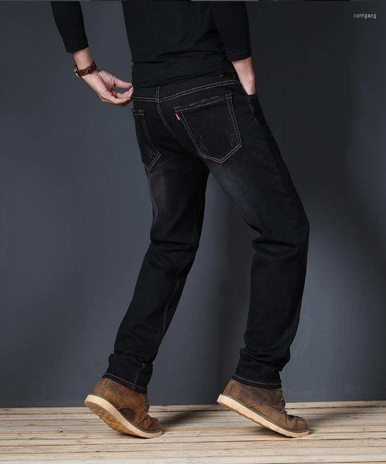 

Men's Jeans JS571J-2022 Summer Men's Straight Fit Large Mid Waist Elastic Simple Business Pants, Black