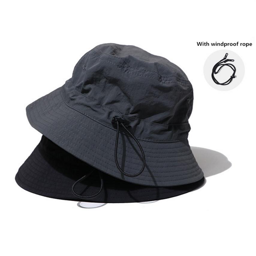 

Quick-dry Drawstring Fisherman Bucket Hat For Women Men Fishing Flat Cap Bob Panama Summer Designer Windproof Rope Sun Hats Hip Ho249z, Navy