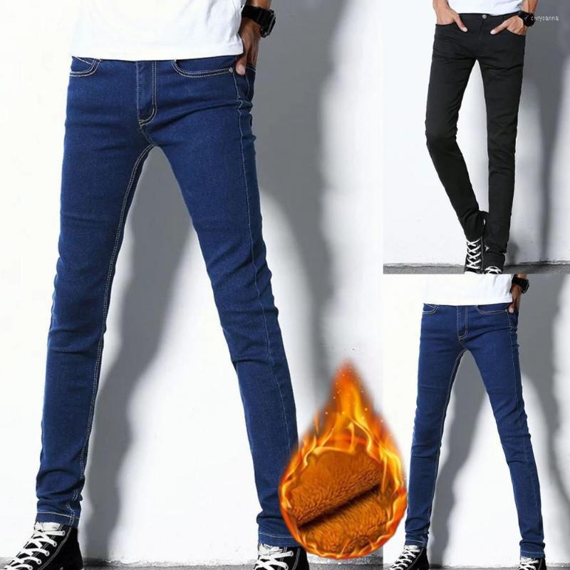 

Men's Jeans Men Slim Trousers Thermal Mid Waist Fabulous Wear-resistant, Black