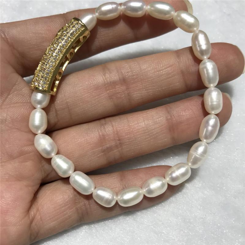 

Link Bracelets Wholesale Beautiful Good Quality Inlay Zirco 6-7 Mm Natural Freshwater Pearl Bracelet Bungee Cord