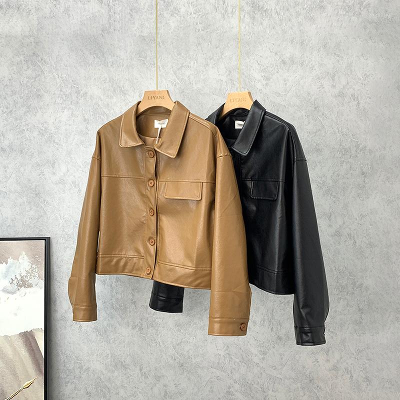 

Women's Leather FTLZZ Spring Women Short PU Jacket Moto Biker Loose Solid Faux Jackets Female Fashion Punk Street Outerwear, Black