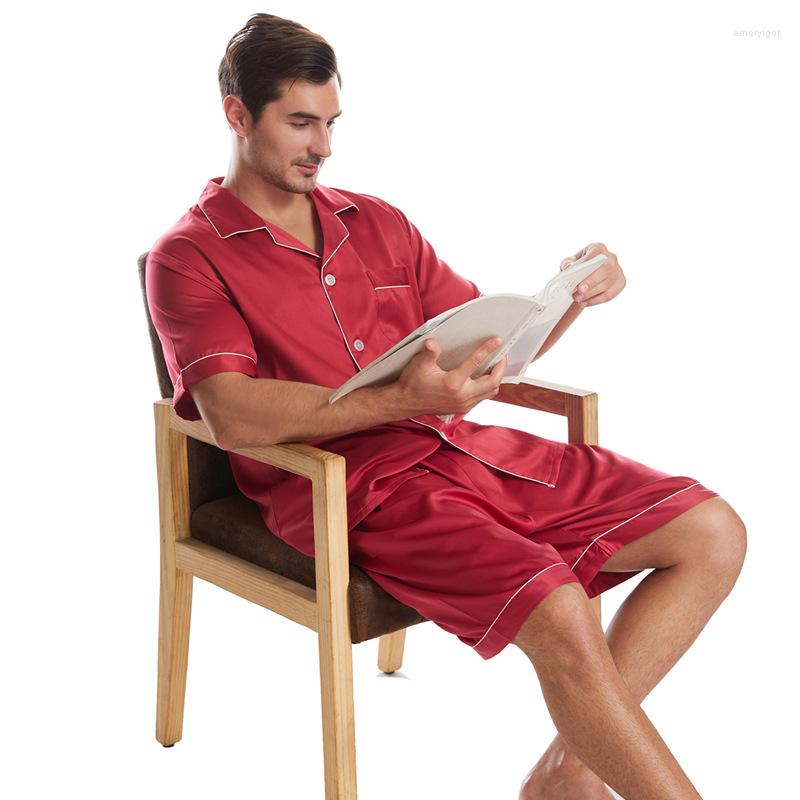 

Men's Sleepwear Matte Satin Short Sleeve Casual Large Loose Size Home Wear Summer Men's Lapel Solid Color Pajamas Suit Male Lounge Night, Fuchsia