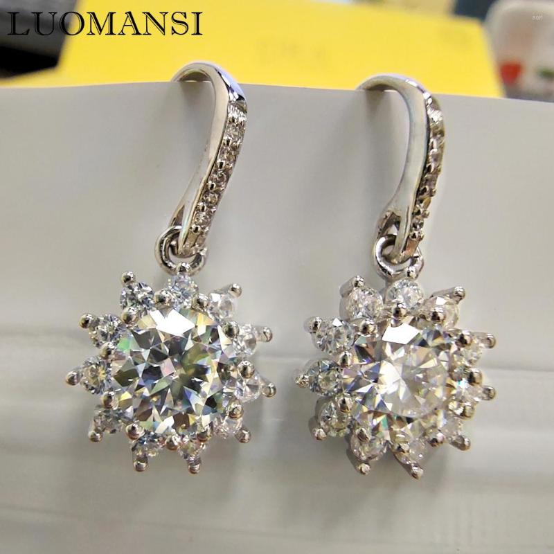 

Dangle Earrings Luomansi 1 1CT Moissanite Sun Flower For Women 925 Silver Jewelry Wedding Party Anniversary Gift GRA Certificate