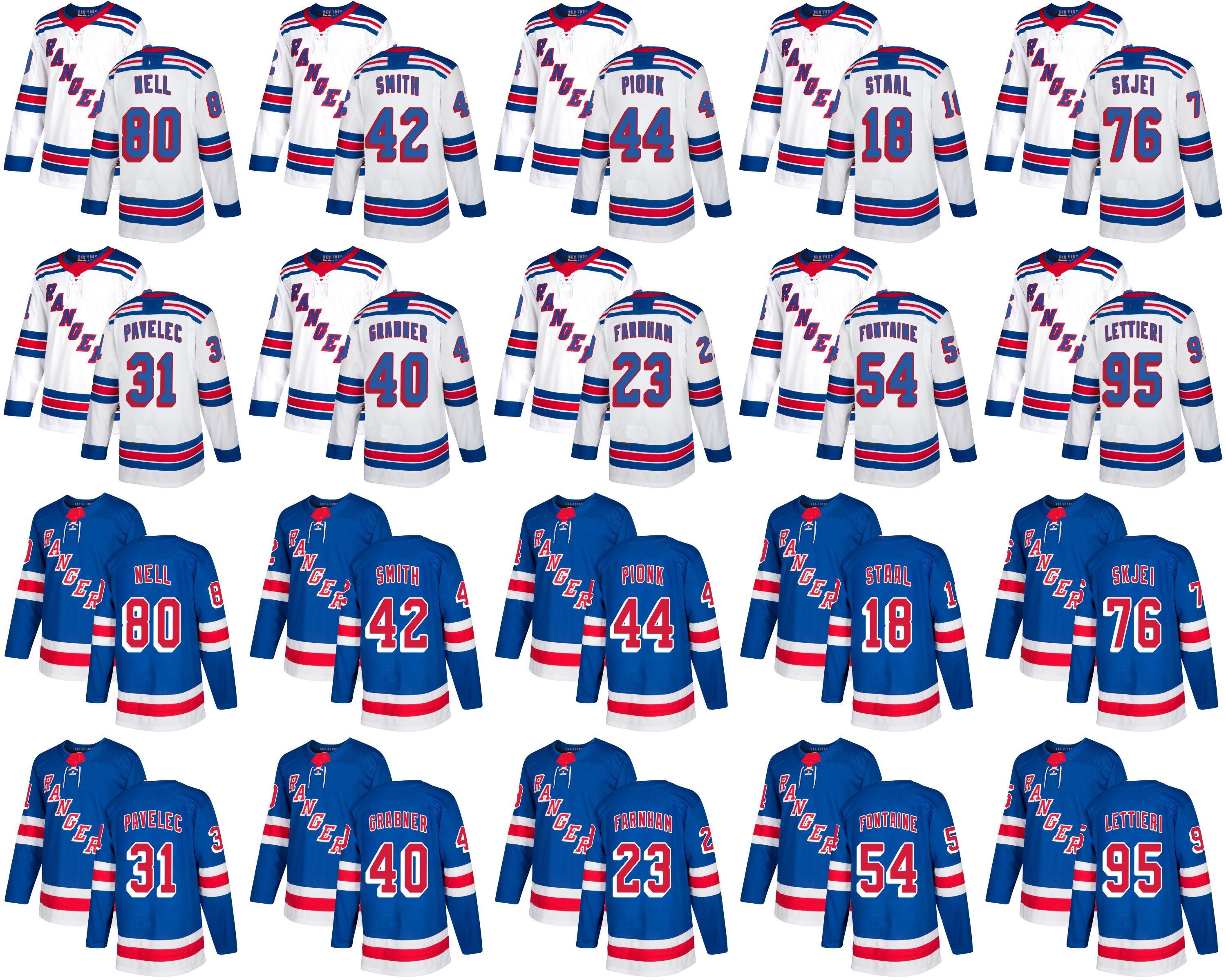 

New York Rangers Hockey Jersey Mens 18 Marc Staal Brendan Smith Neal Pionk 80 Chris Nell 76 Brady Skjei Stitched Jerseys White Blue, Rangers blue