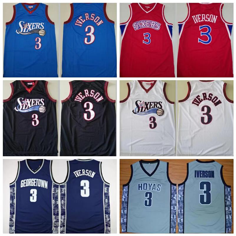 

76erss retro Jersey 3 Allen Iverson Basketball Jerseys Mitchell & Ness Mesh Georgetown Hoyas College University vintage College Men Stitched, Colour 11