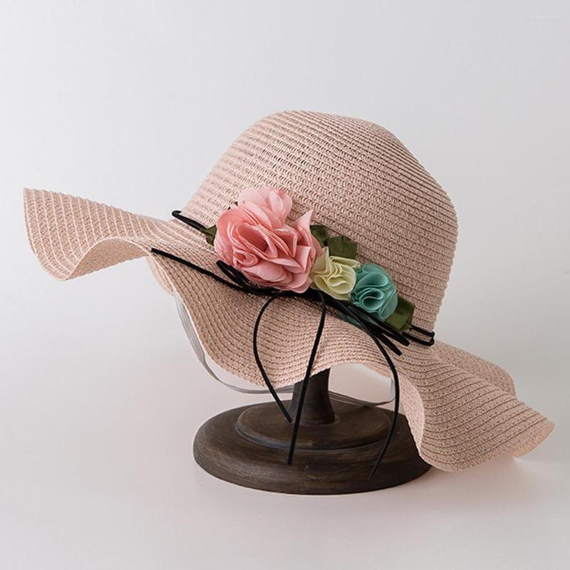 

Ball Caps Travel Foldable Sun Hat Summer Straw Beach Ladies Flower Wide Baseball, Pink