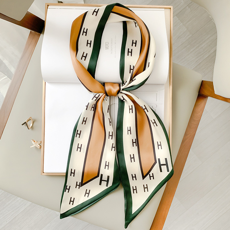 

Cravat English alphabet Satin thin narrow silk women's hair band Korean versatile decorative small scarf ribbon