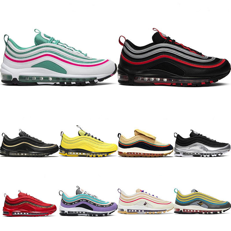 

97 Mens Running Shoes Reflective Full Palm Air Cushion Shoes Silver Bullet Satan White Ice Holy Water Couple Womens Airs Sneakers, Without box- 43