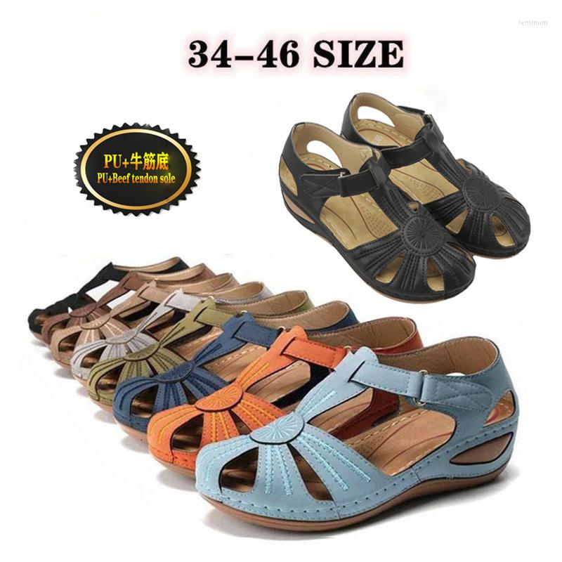 

Sandals Summer Retro Baotou Women's Light Soft Soles Large Size 34-46 Round Toe Slope Heel Non Slip Comfortable Shoes, Brown