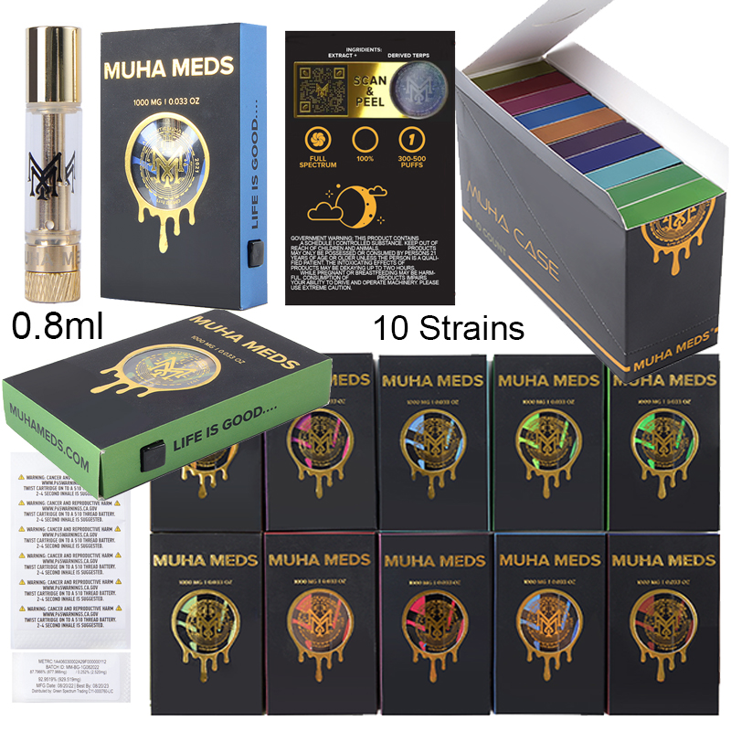 

Newest Muha Meds Atomizers Vape Cartridges Packaging Empty Carts 0.8ml Ceramic Coil Thick Oil Dab Pen Cart Wax Vaporizer 510 Thread E Cigarettes