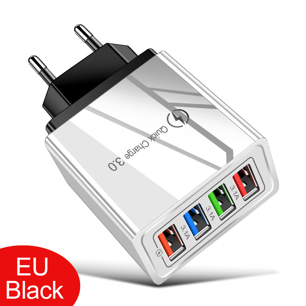

Quick Charging Eu US Wall Charger QC3.0 4 USb Ports Power Adapters for Iphone 14 13 Pro Samsung Tablet PC Android Phone