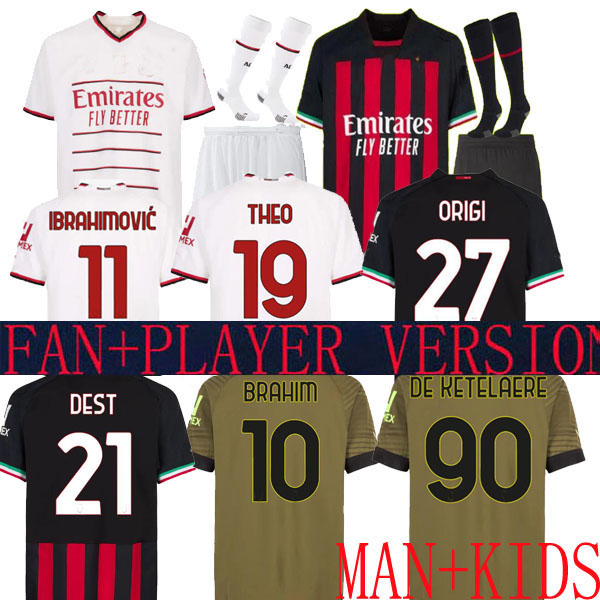 

22 23 home ac milans Soccer jerseys 2023 TOMORI GIROUD IBRAHIMOVIC DE KETELAERE 90 2022 TONALI PLAYER VERSION theo brahim kids football shirt uniform DEST 21 THIRD EW, Away player version 2
