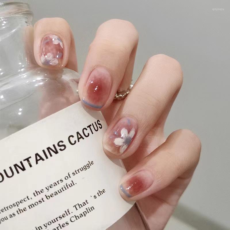 

False Nails 24Pc Short Smudged Wearing Removable Fake Nail Art Blush Full Paste Ultra-thin Wearable Manicure Ballerina Press On, Nails with glue
