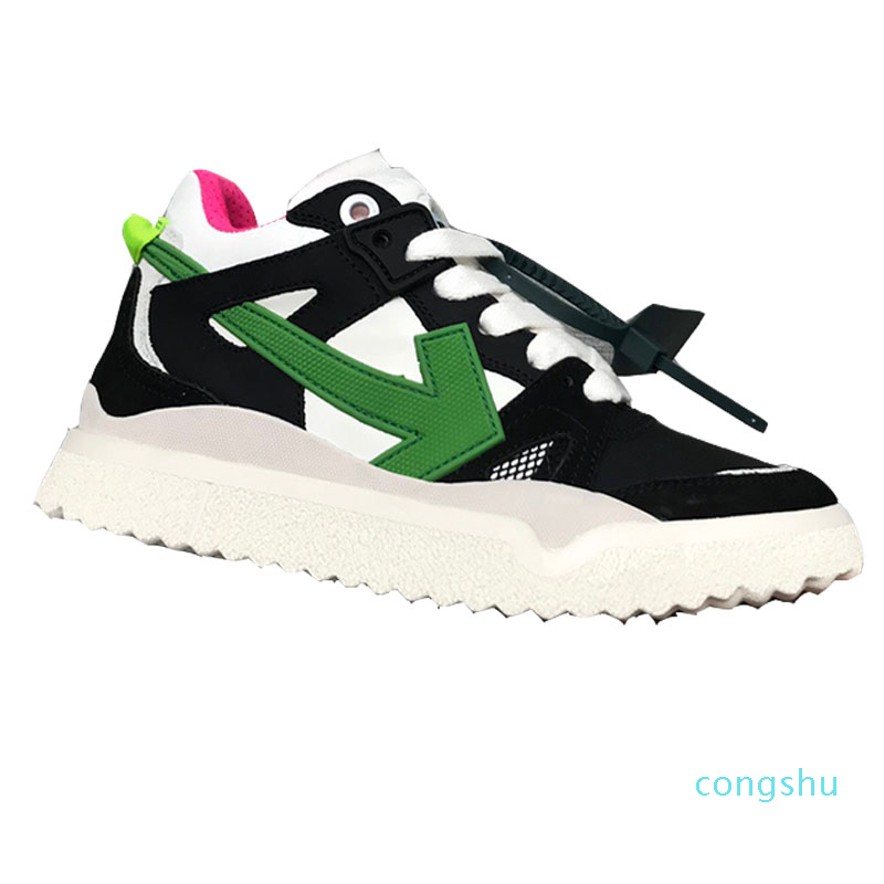 Mid-Top OUT OF OFFICE casual shoes Green Arrows on Both Sides Rubber Sole White Lace-Up