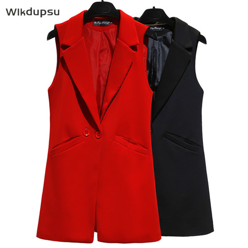 Women's Vests For Women Sleeveless Jacket Coat Long Blazer Formal Work Ladies Office Vintage Slim Suit Waistcoat Female Oversize 220902