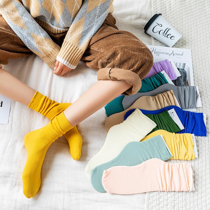 

Women Socks Harajuku Women's Colorful Mid-tube Stockings Candy Cute Girl Spring And Summer Solid Color Korean Thin, Beige