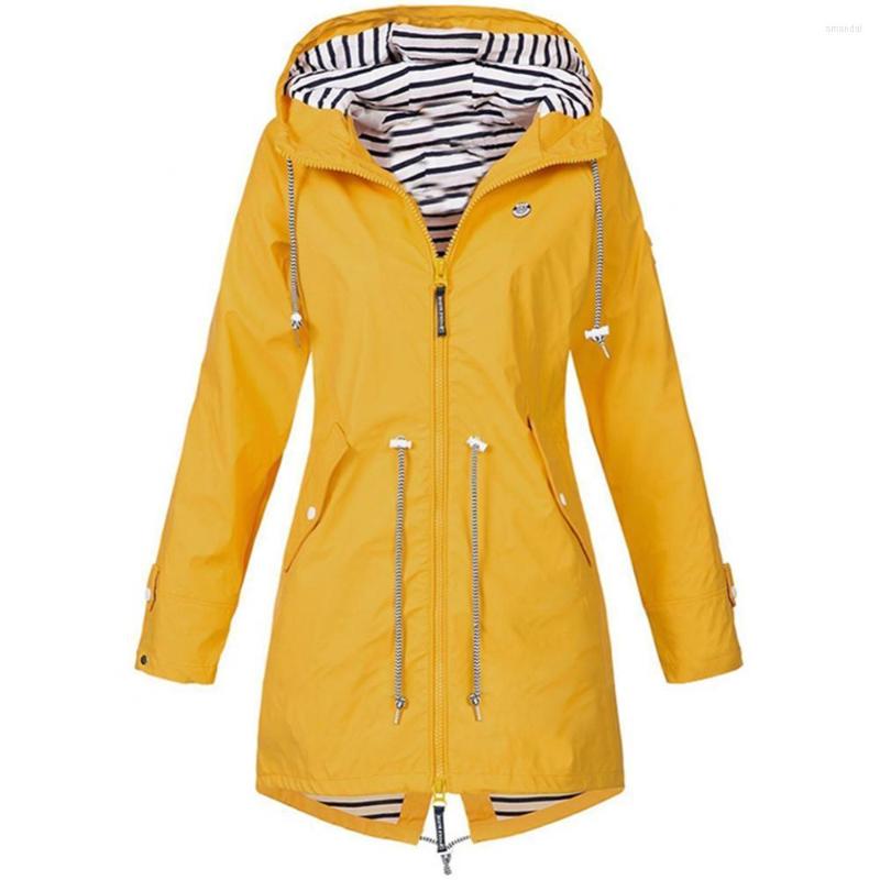 Women's Trench Coats Women Casual Jacket Outdoor Hiking Windproof Solid Color Drawstring Long Ladies Hooded Coat Parkas