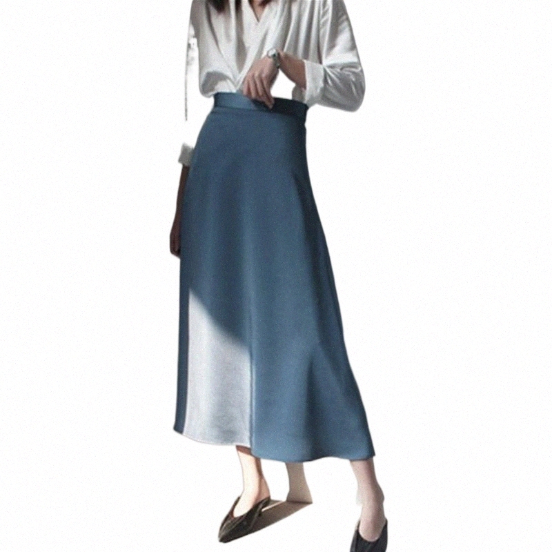 Skirts skirts Korean Silk Womens Satin Skirt Women High Waist Long Elegant Woman A-line Solid Midi Faldas Mujer Moda 2022 s4u1#-image-797916935