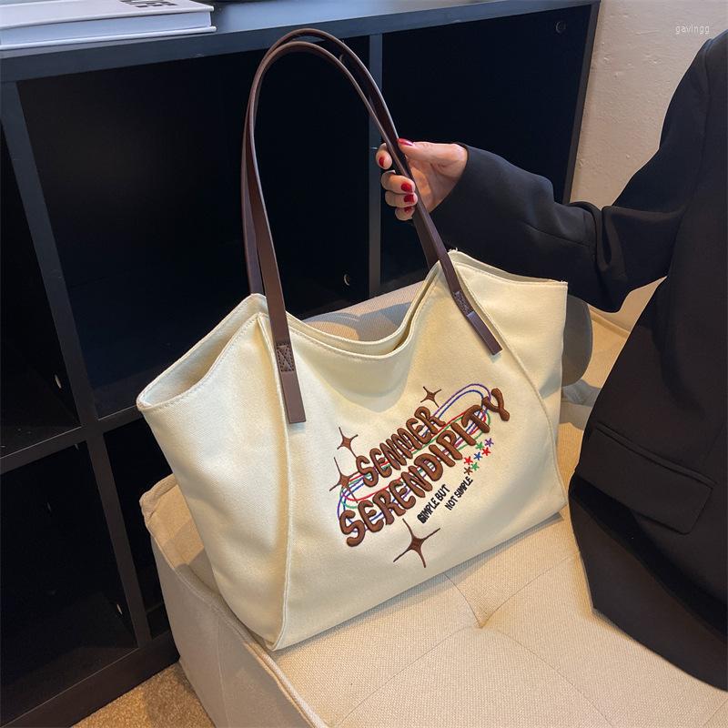 

Bags Large Capacity Bag Canvas Fashion Korean Version Fashionable Women's Armpit Tote Shopping, White