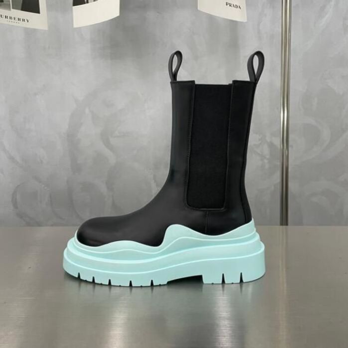 

Bottega Boots Lug Booties Chunky Shoes High Top Boots Designer Boot Pale Blue Sole Luxury Tire Lean Leather Chelsea Men Platform Lady Knight, Bottega3353