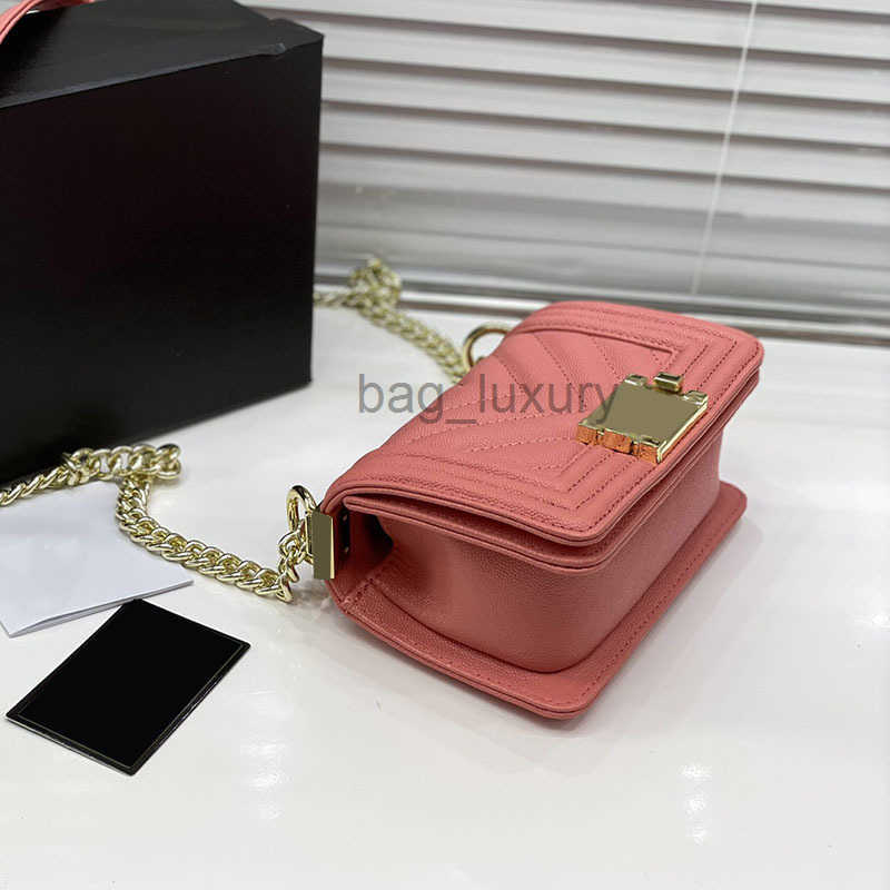 

Shoulder Bags Womens p Summer Chevron Line Classic Mini Flap Calfskin Bags Caviar Leather Gold Chain Crossbody Shoulder Purse Large Capacity, Pink