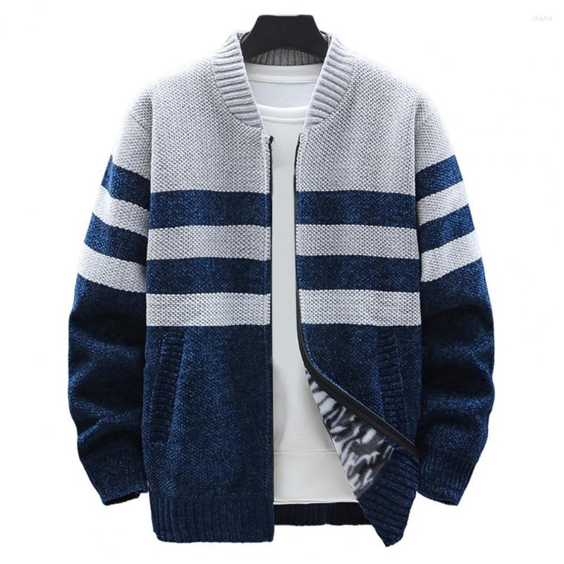 

Men's Sweaters Autumn Winter Cardigan Men Jackets Coats Striped Contrast Colors Long Sleeves Zipper Knitting Outwear, Black