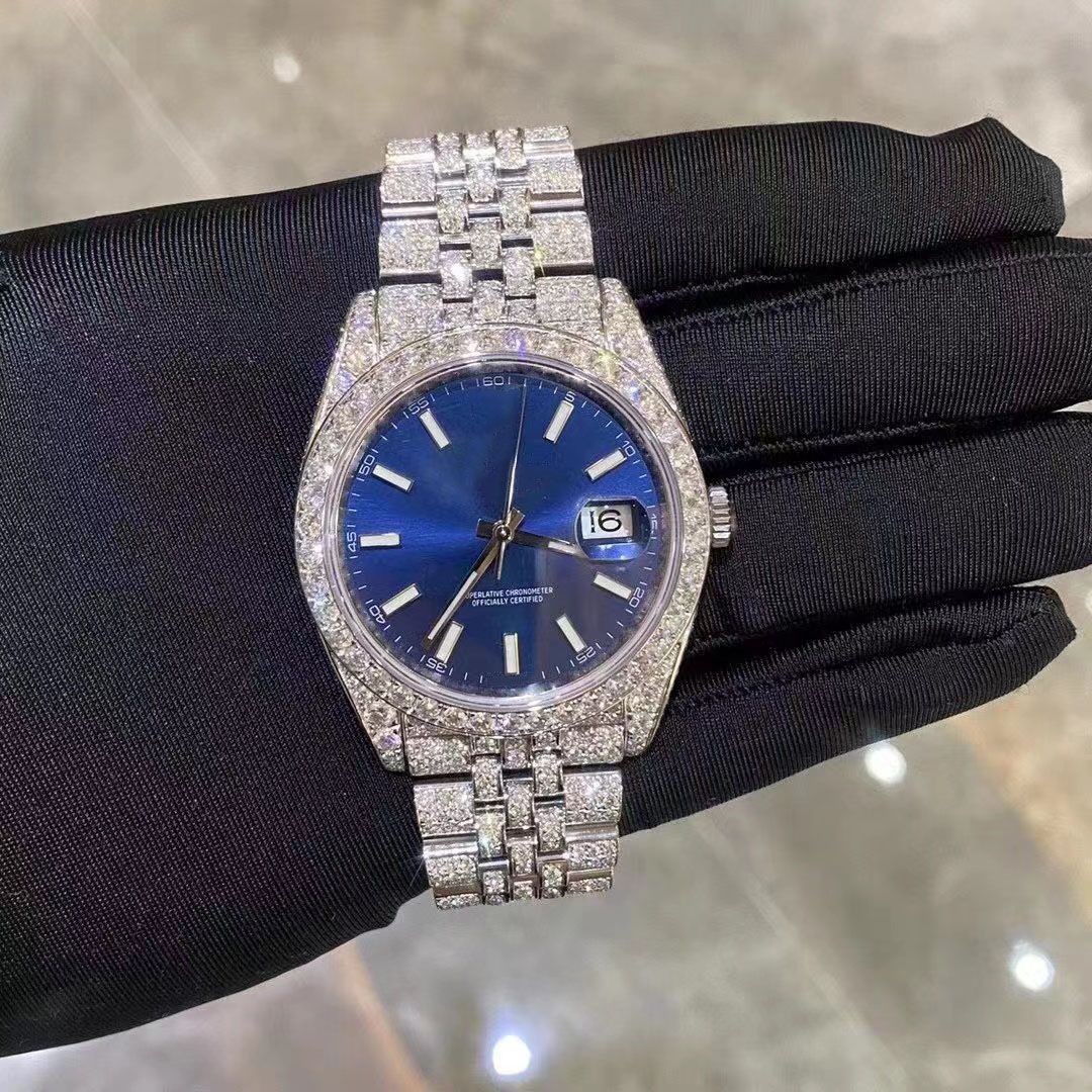 

Exclusive Custom New Edition Moissanite Diamond Watch Pass Test Top Quality Mechanical ETA Movement Luxury Fully Frozen Sapphire Watch With Box, 0.8mm