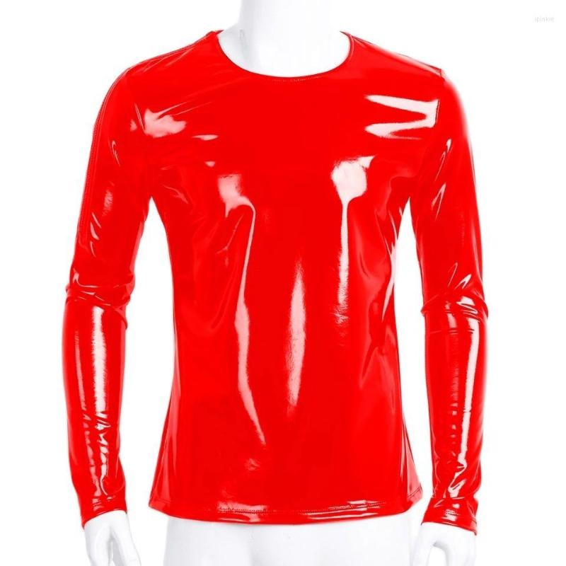

Bras Sets Plus Size Mens Glossy PVC Leather T-shirt Erotic Sheath Latex Casual Coat Male Shiny Metallic Long-sleeved Tops Sexi, Black