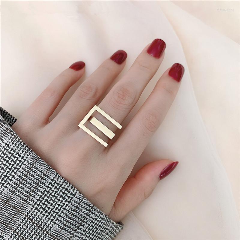 

Wedding Rings 2022 Gold Ins Fashion Geometric Square Irregular Hollow Line Adjustable Open For Women Girl Party Jewelry