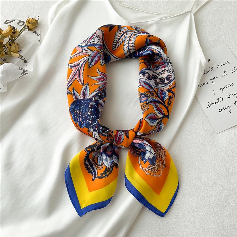 

Scarves Autumn Silk Scarf Hair Band Women Floral Print Headscarf 70 70cm Square Neckerchief Foulard Shawl Wraps Bandana Hijab