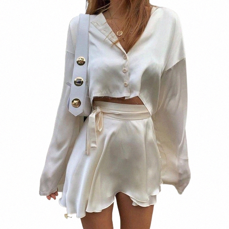 

Skirts skirts Two And Sets Piece Spring Lady Loose Top Suits Satin Fashion Outfits Set Matching Office Tracksuit Women Woman Wome u3Kd#, Black tops
