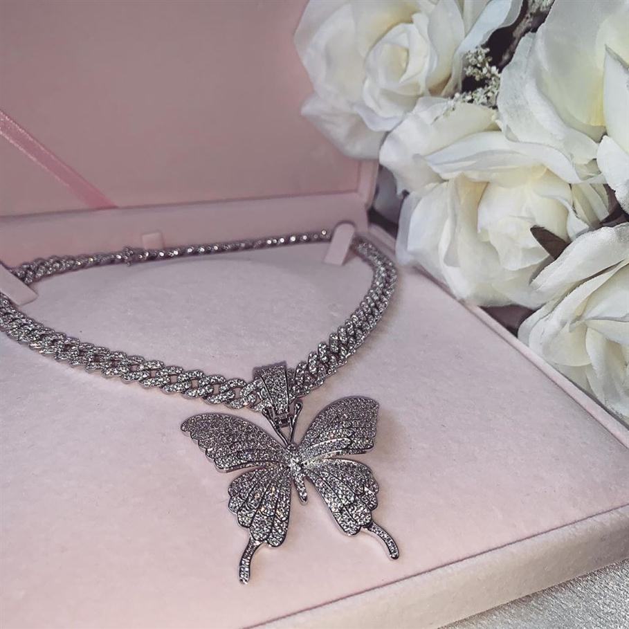 

Ice Out Butterfly Pendants Necklaces CZ Cuban Chain and Tennis chains for Men Women Hip Hop choker Jewelry321g