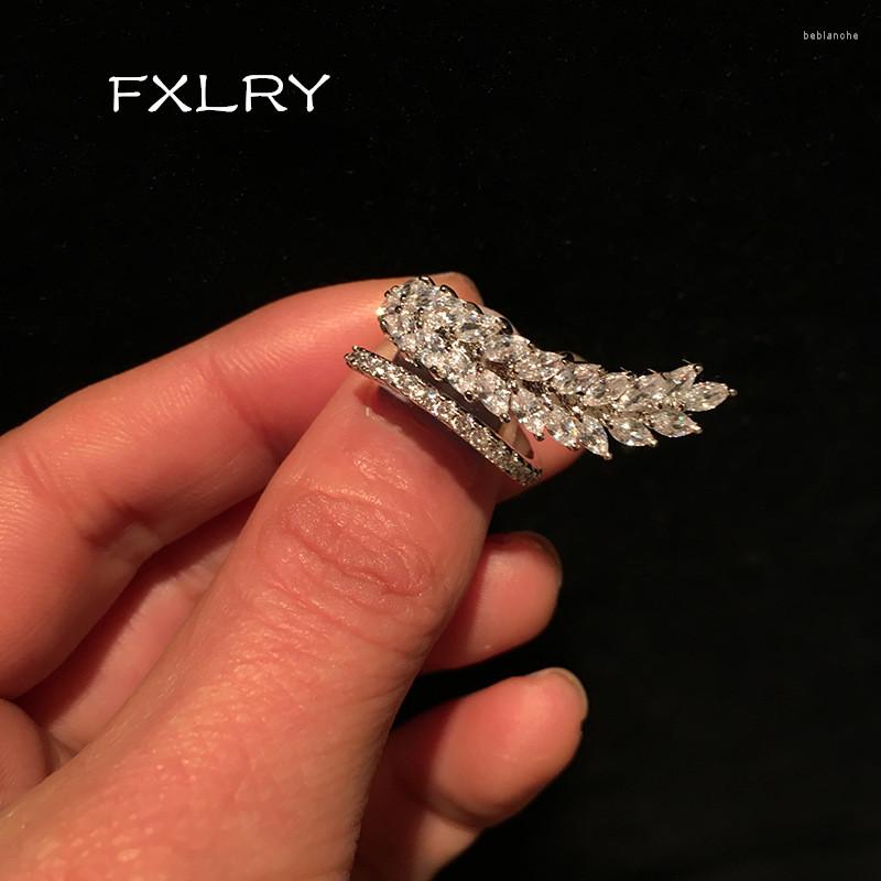 

Wedding Rings FXLRY Creative Style Fashion Zircon White Color Zirconia Adjustable Ring For Women Girl Vintage Leaf Jewelry