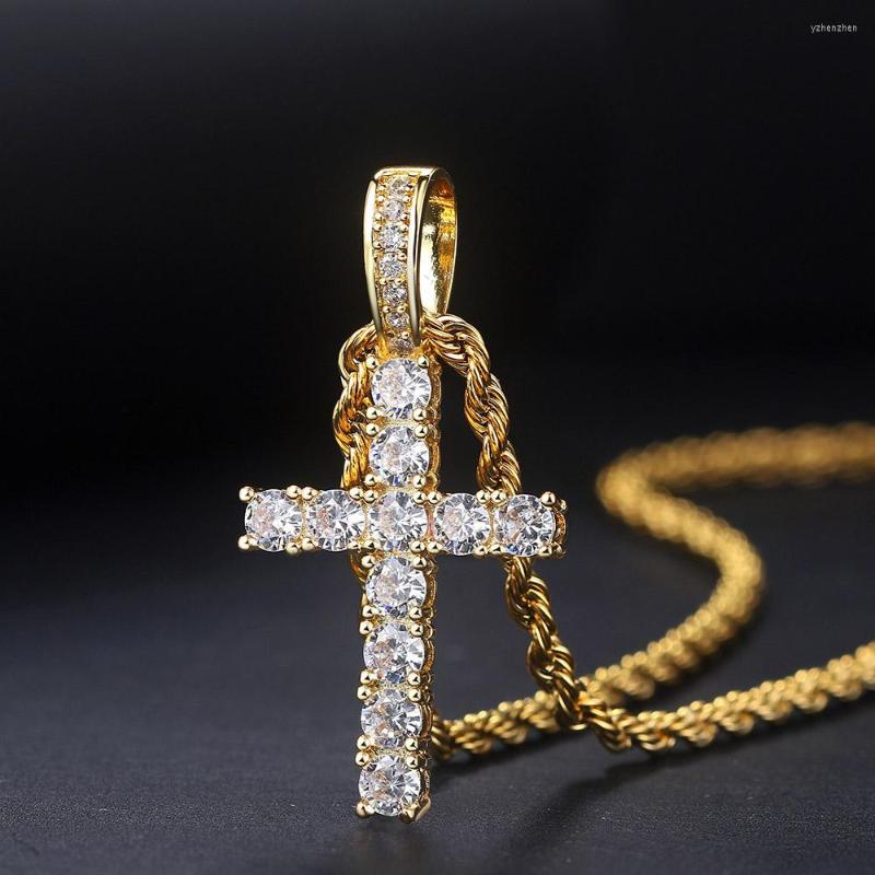 

Pendant Necklaces HipHop Zirconia Cross Necklace For Men Women Statement Iced Out Chain Wholesale Gold Color Jewellery Accessories OHP003